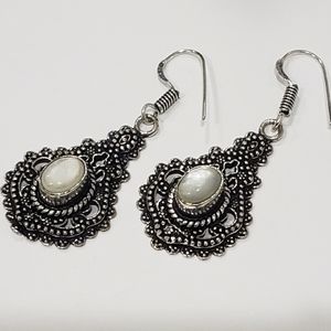 Handmade Cat Eye Gem 925 Vintage Goth Punk Antique Drop Earrings
